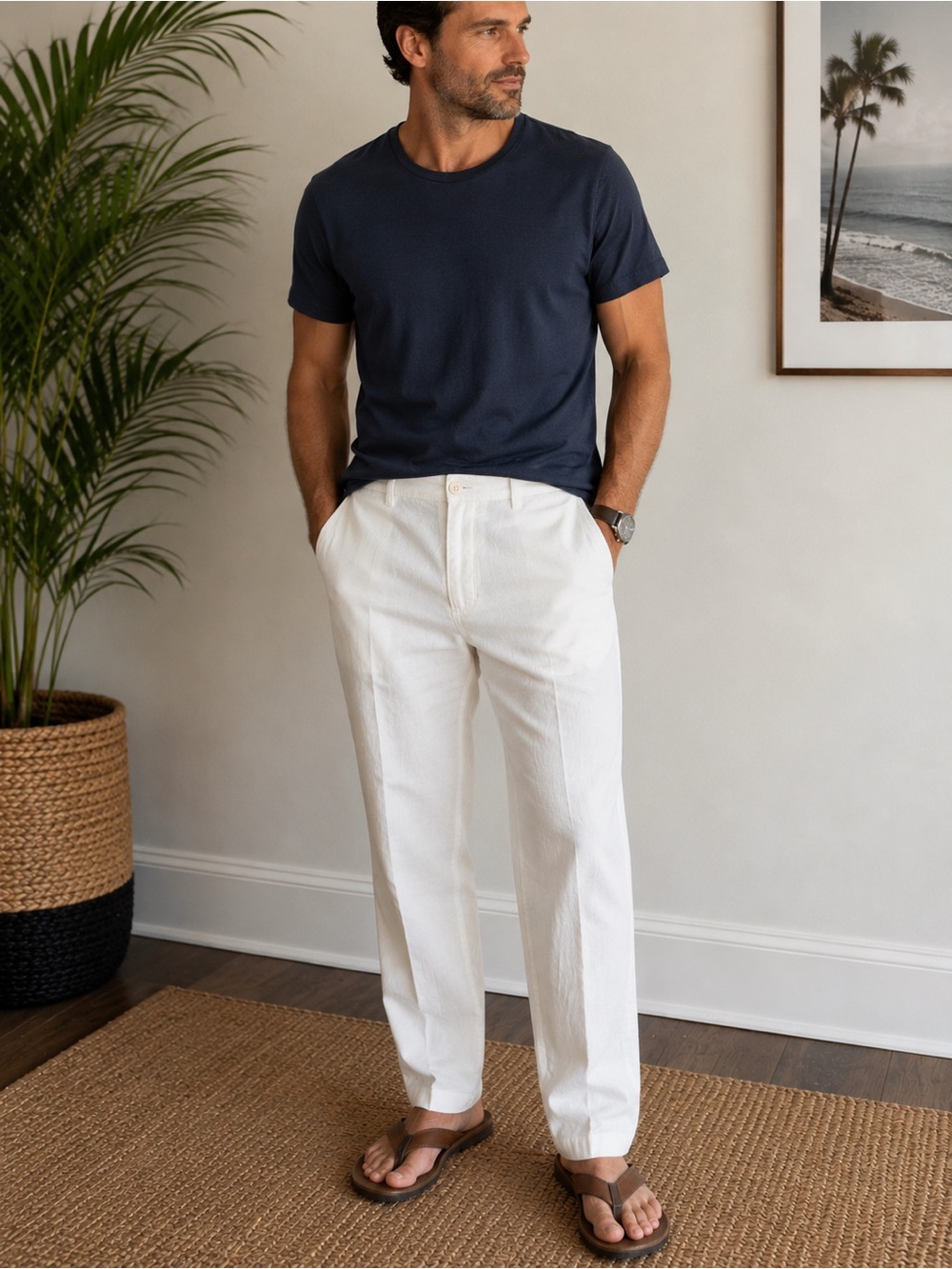 Tommy Bahama Men’s Linen Blend Stretch Pants Off White NWT
